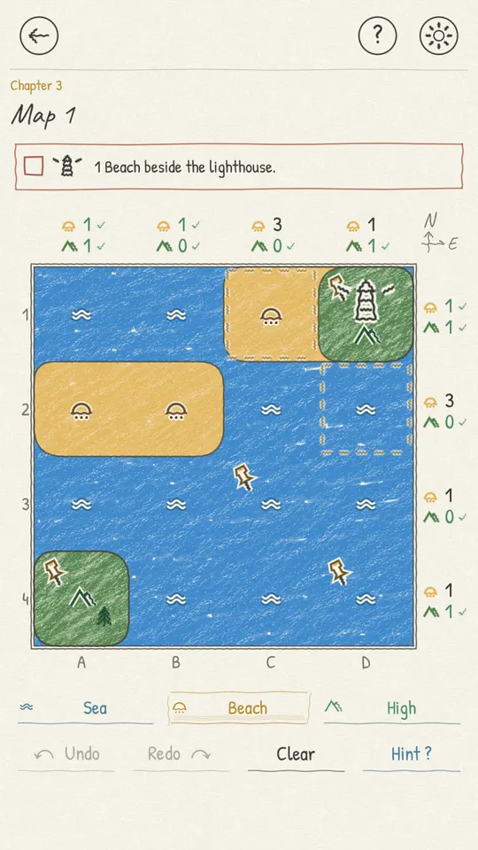 A survey grid with beach, sea and high ground being painted from row and column counts.